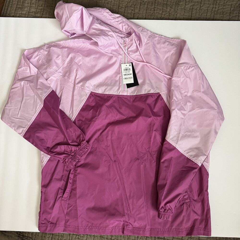 Ideology NEW Women Jacket Rain/Windbreaker Sz M Pink Hooded Long-Sleeve 1/4 Zip